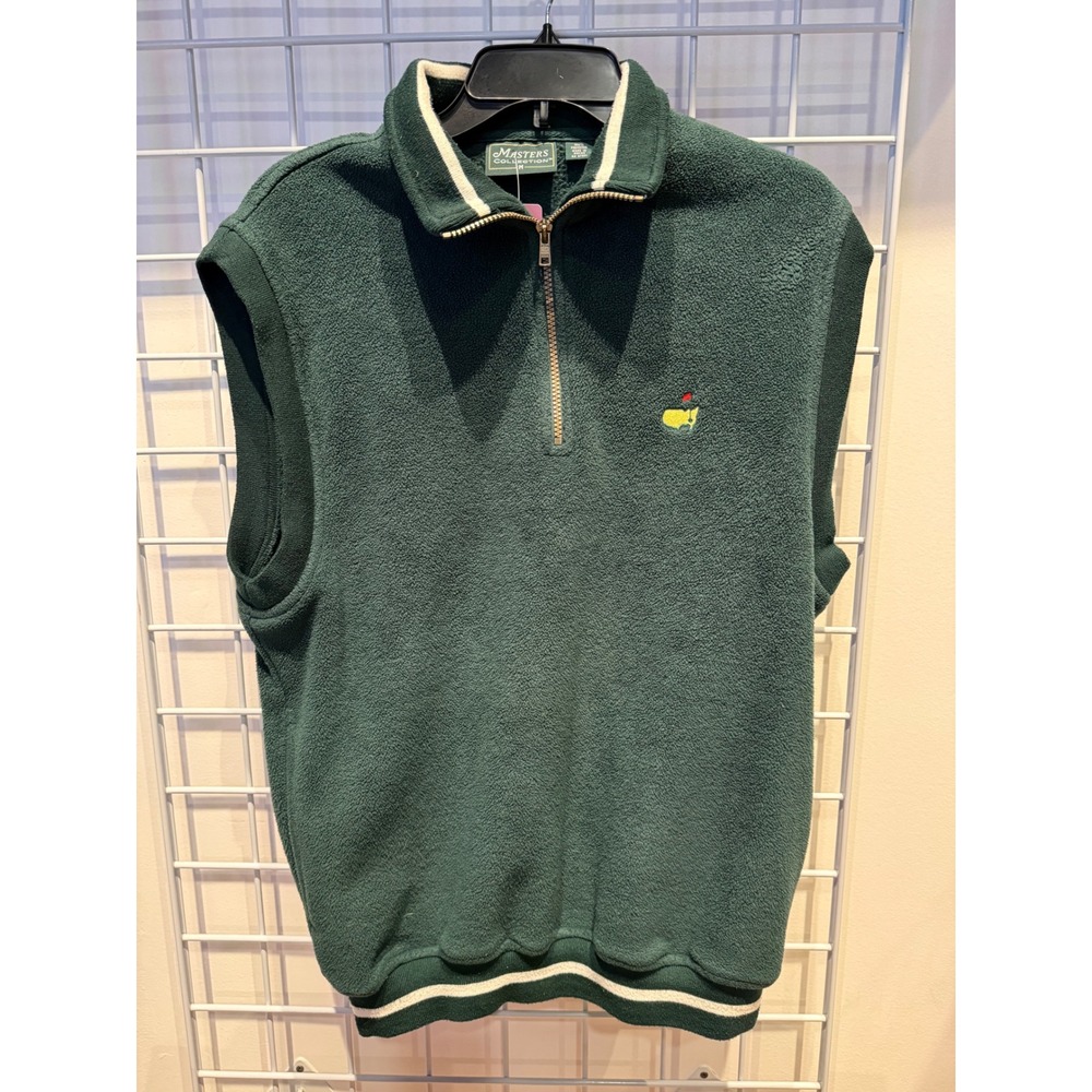 Masters Collection Mens Forest Green Fleece Quarter Zip Golf Vest Size M Logo